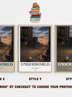 Underworld Book Cover Poster by Don DeLillo – Style X, Y and Z side by side – choose your finish