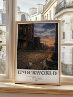 Underworld Book Cover Poster by Don DeLillo – framed print by a bright window