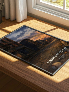 Underworld watercolour book poster framed on wall – literary fiction wall art