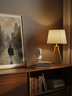 Falling Man watercolour print on bookshelf – Don DeLillo fan gift