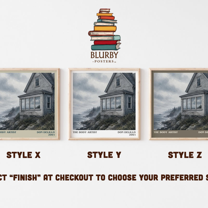 The Body Artist literary print in frame leaning in hallway – contemporary fiction wall art