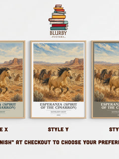 Esperanza (Spirit of the Cimarron) book cover print in frame leaning in hallway – childrens wall art