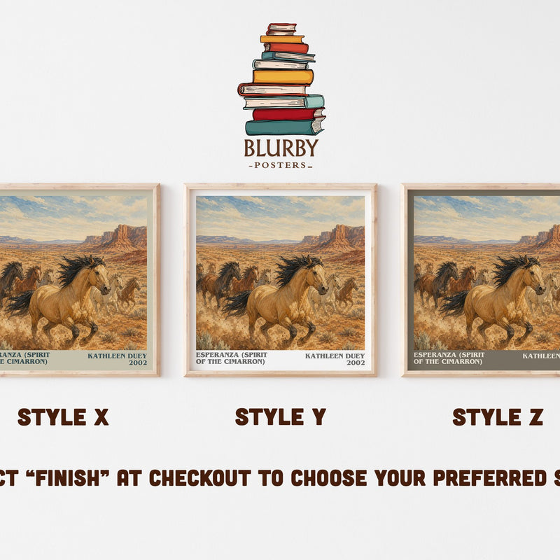 Esperanza (Spirit of the Cimarron) literary print in frame leaning in hallway – childrens wall art