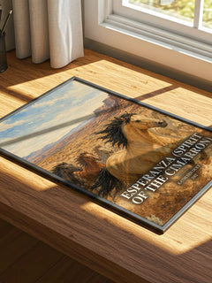 Esperanza (Spirit of the Cimarron) watercolour book poster framed on wall – childrens wall art