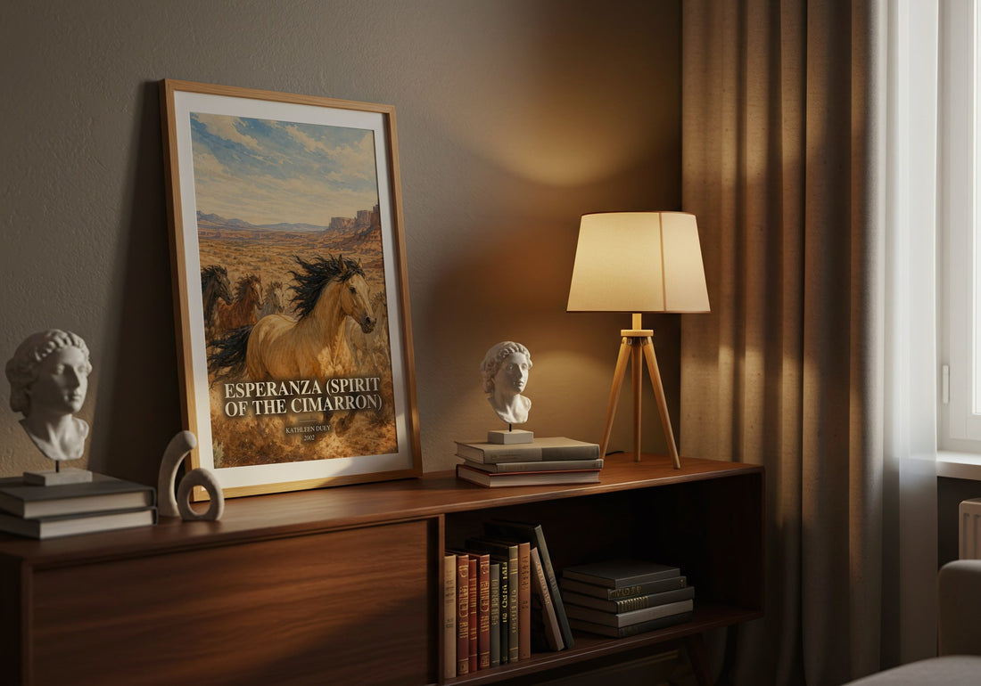 Esperanza (Spirit of the Cimarron) watercolour print on bookshelf – Kathleen Duey fan gift