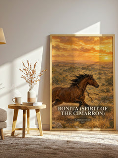 Bonita (Spirit of the Cimarron) watercolour print in frame leaning in hallway – childrens wall art