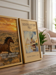Bonita (Spirit of the Cimarron) watercolour print framed by window – literary home decor