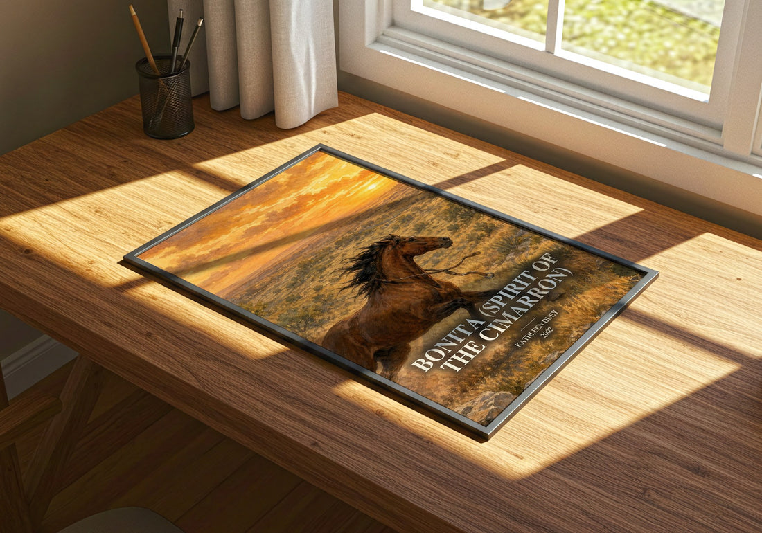 Bonita (Spirit of the Cimarron) watercolour book poster framed on wall – childrens wall art