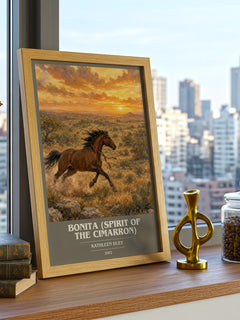 Bonita (Spirit of the Cimarron) book cover print framed by window – literary home decor