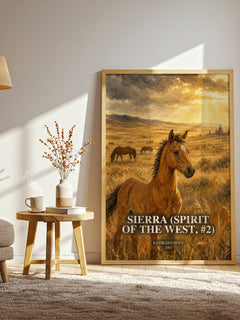 Sierra (Spirit of the West, #2) watercolour print in frame leaning in hallway – historical fiction wall art