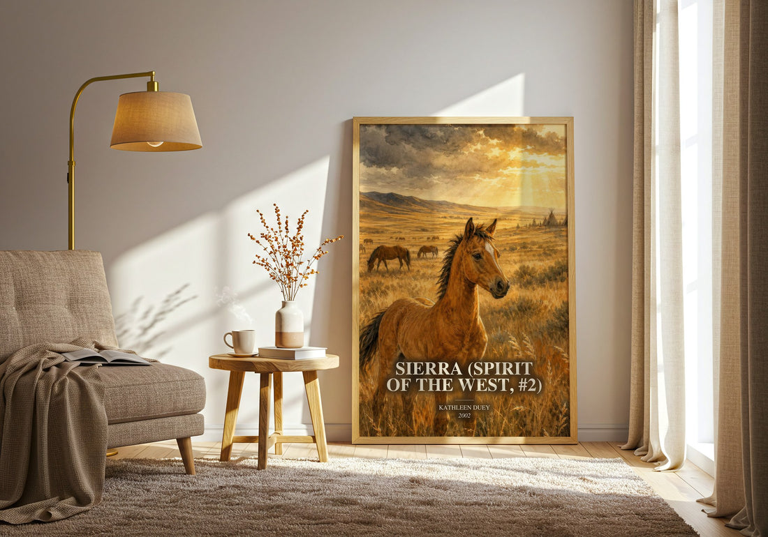 Sierra (Spirit of the West, #2) watercolour print in frame leaning in hallway – historical fiction wall art