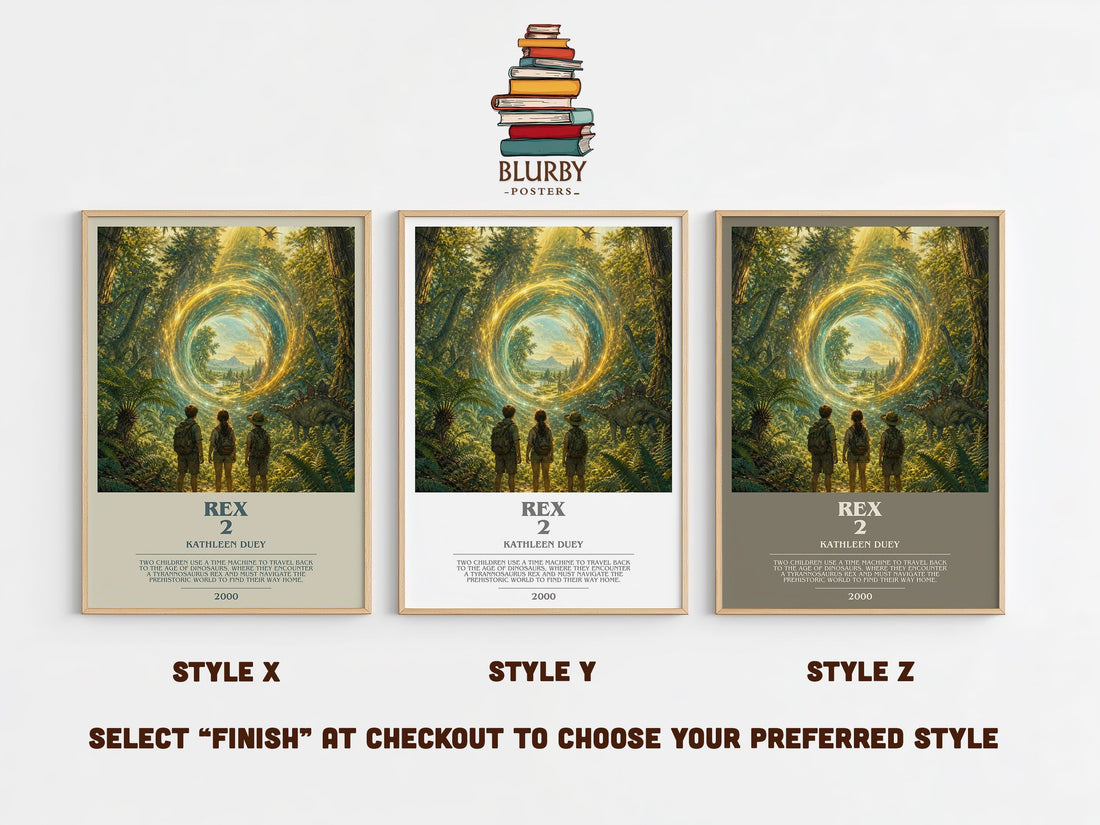 Rex 2 bookish print in frame leaning in hallway – young adult wall art (mockup)