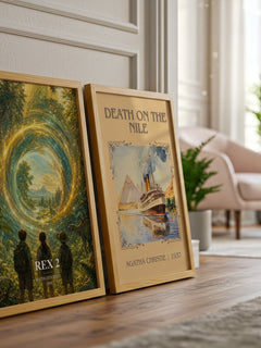 Rex 2 watercolour print framed by window – literary home decor