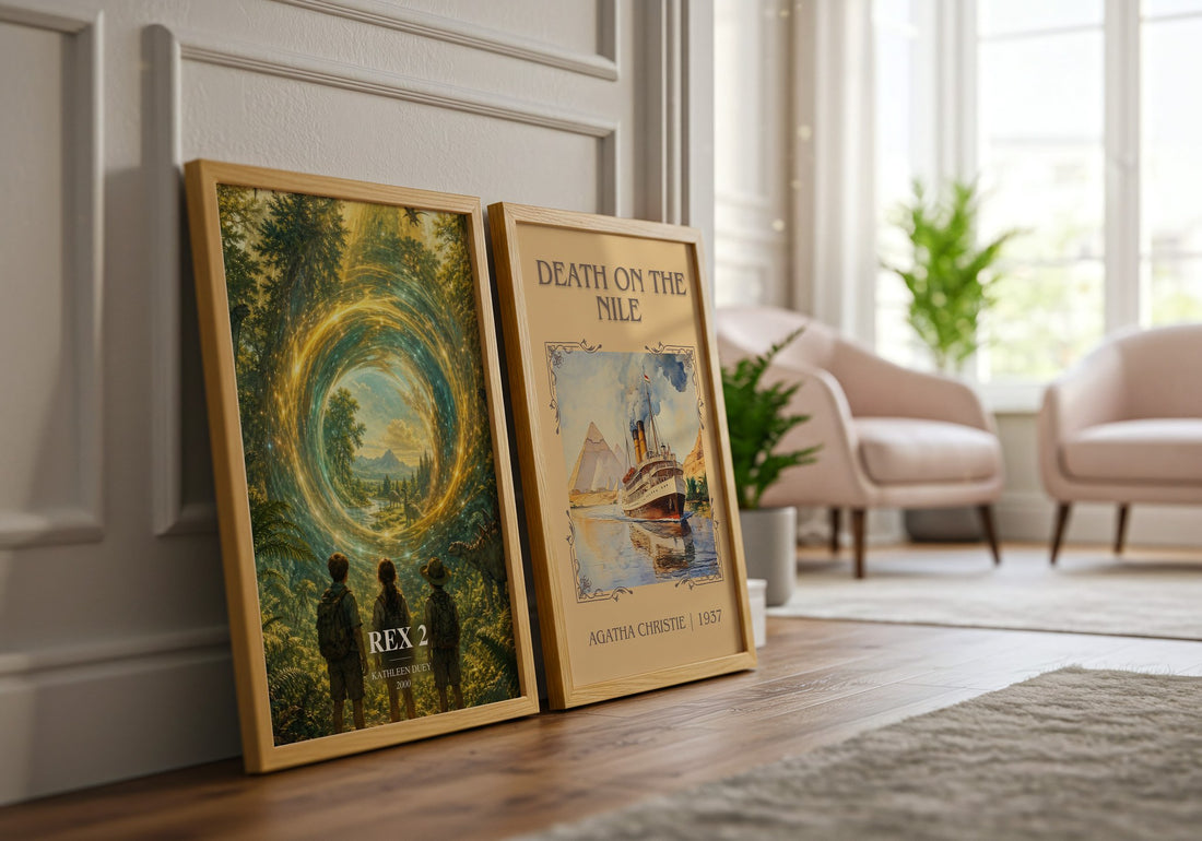 Rex 2 watercolour print framed by window – literary home decor