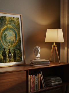 Rex 2 watercolour print on bookshelf – Kathleen Duey fan gift