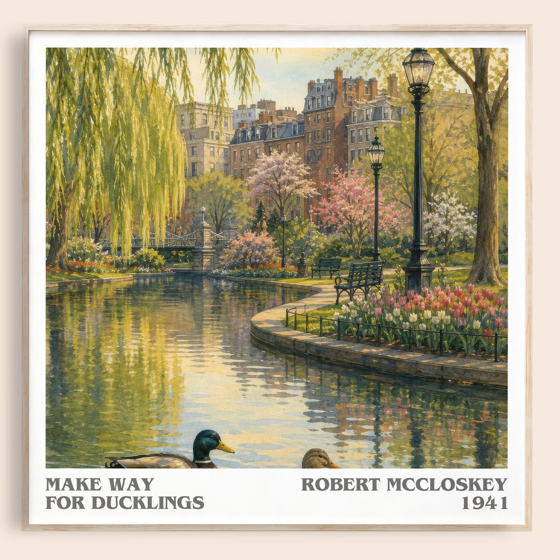 Make Way for Ducklings literary book poster by Robert McCloskey – framed literary art print