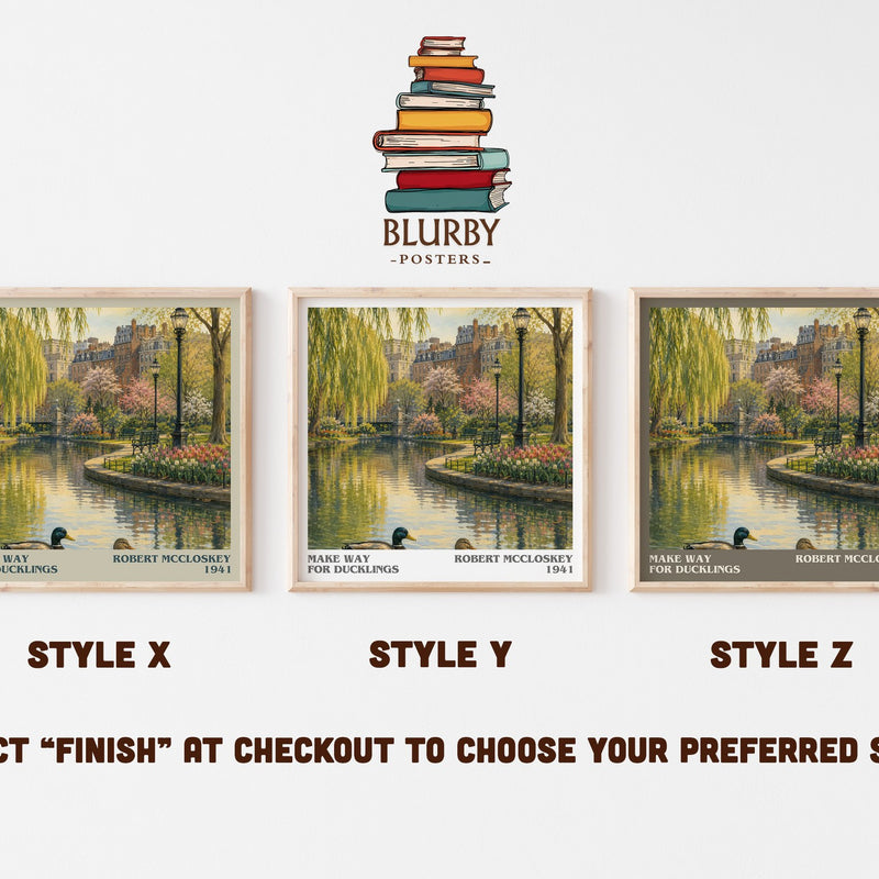 Make Way for Ducklings literary print in frame leaning in hallway – childrens wall art