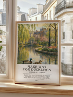 Make Way for Ducklings bookish poster colour and style options – Robert McCloskey book art