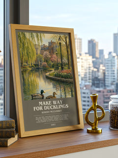 Make Way for Ducklings bookish print framed by window – literary home decor