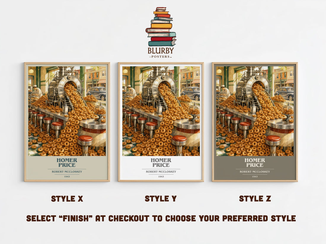 Homer Price book cover print in frame leaning in hallway – childrens wall art (mockup)