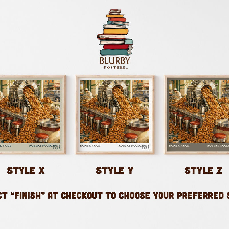 Homer Price literary print in frame leaning in hallway – childrens wall art