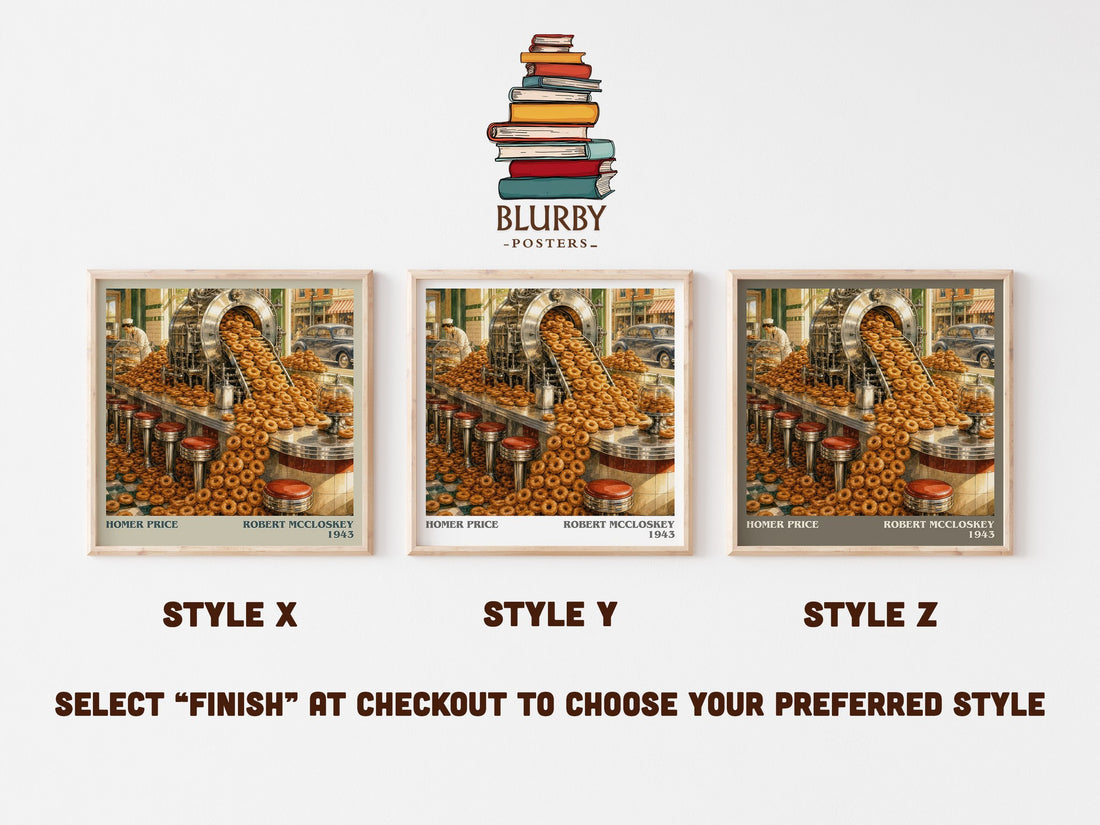 Homer Price literary print in frame leaning in hallway – childrens wall art (mockup)