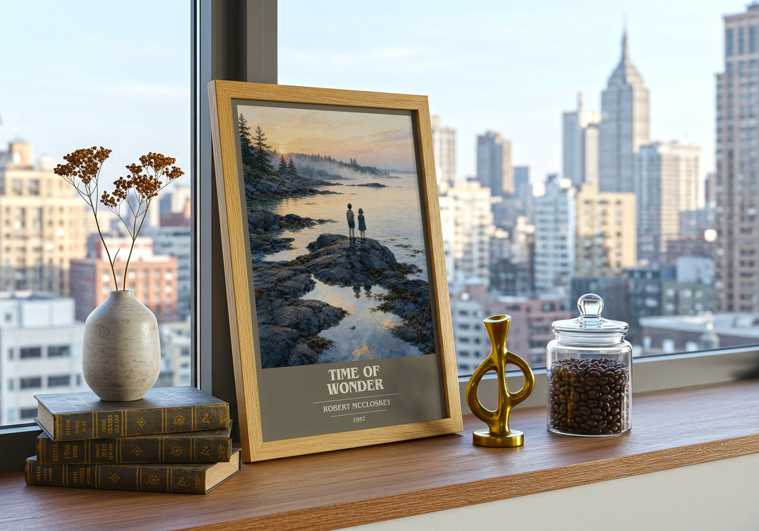 Time of Wonder book cover print framed by window – literary home decor