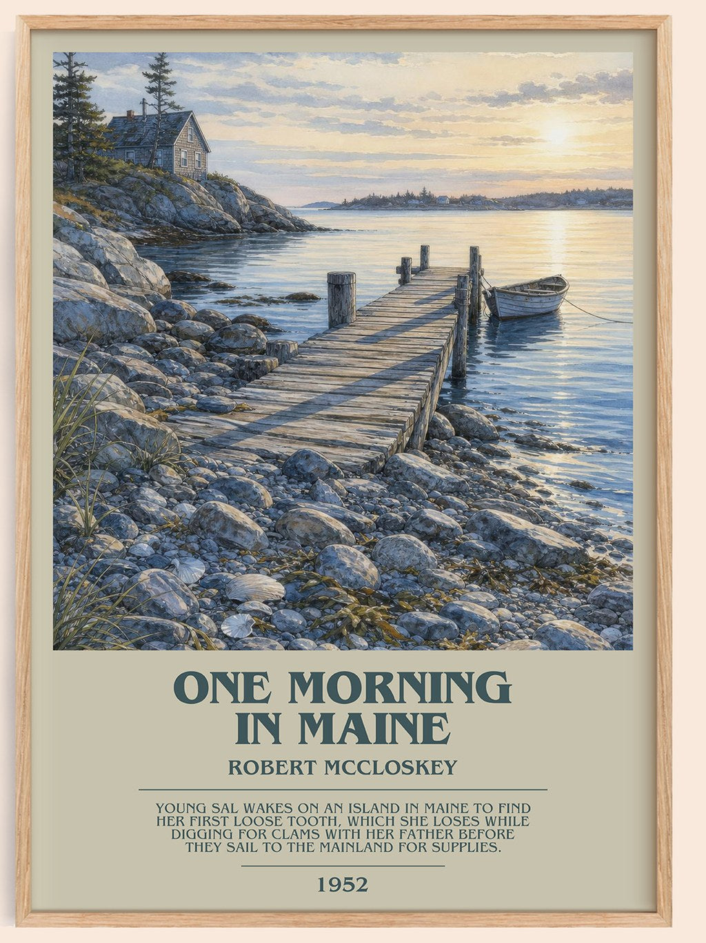 One Morning in Maine bookish book poster by Robert McCloskey – framed literary art print