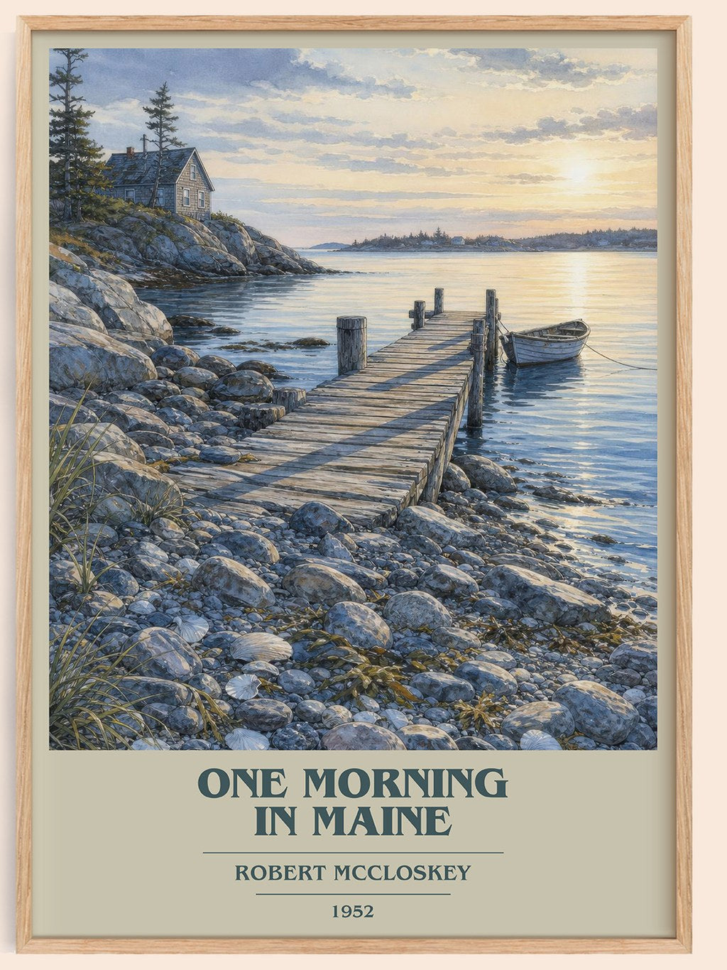 One Morning in Maine book cover book poster by Robert McCloskey – framed literary art print