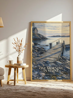 One Morning in Maine watercolour print in frame leaning in hallway – childrens wall art
