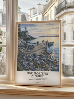 One Morning in Maine book cover poster colour and style options – Robert McCloskey book art