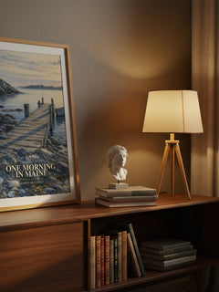 One Morning in Maine watercolour print on bookshelf – Robert McCloskey fan gift