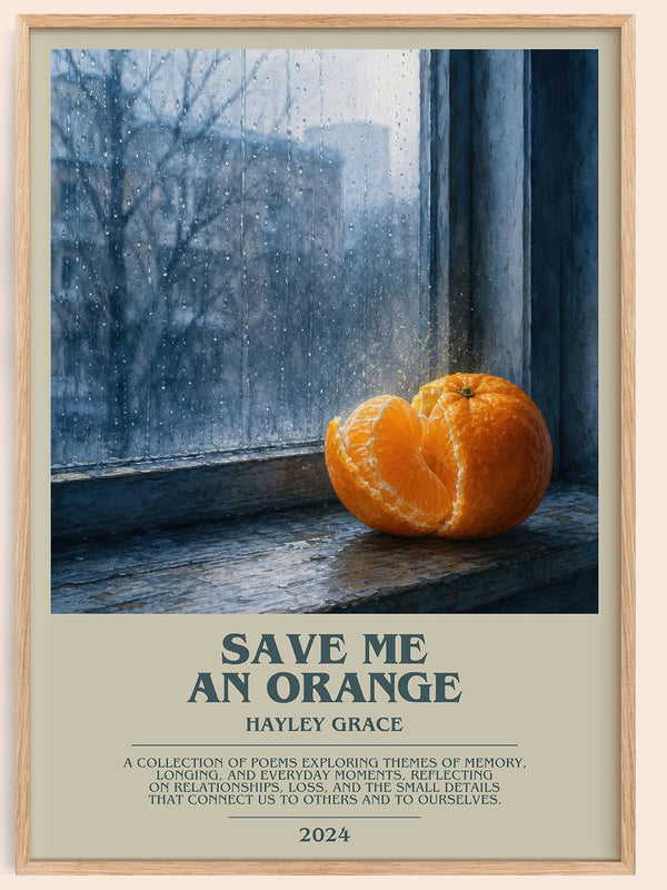 Save me an orange bookish book poster by Hayley Grace – framed literary art print
