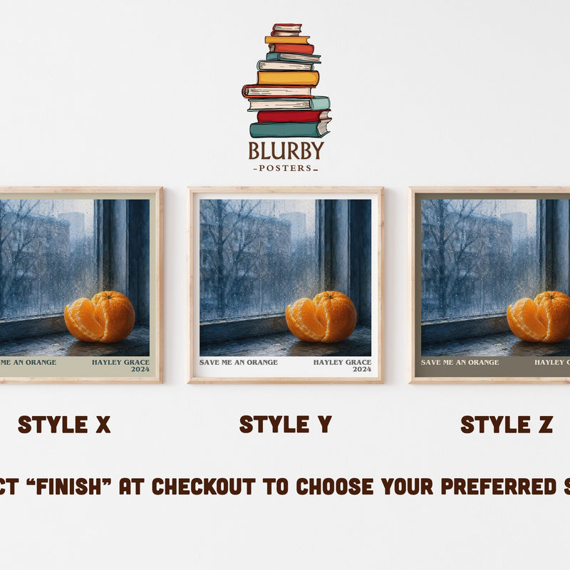 Save me an orange literary print in frame leaning in hallway – contemporary fiction wall art