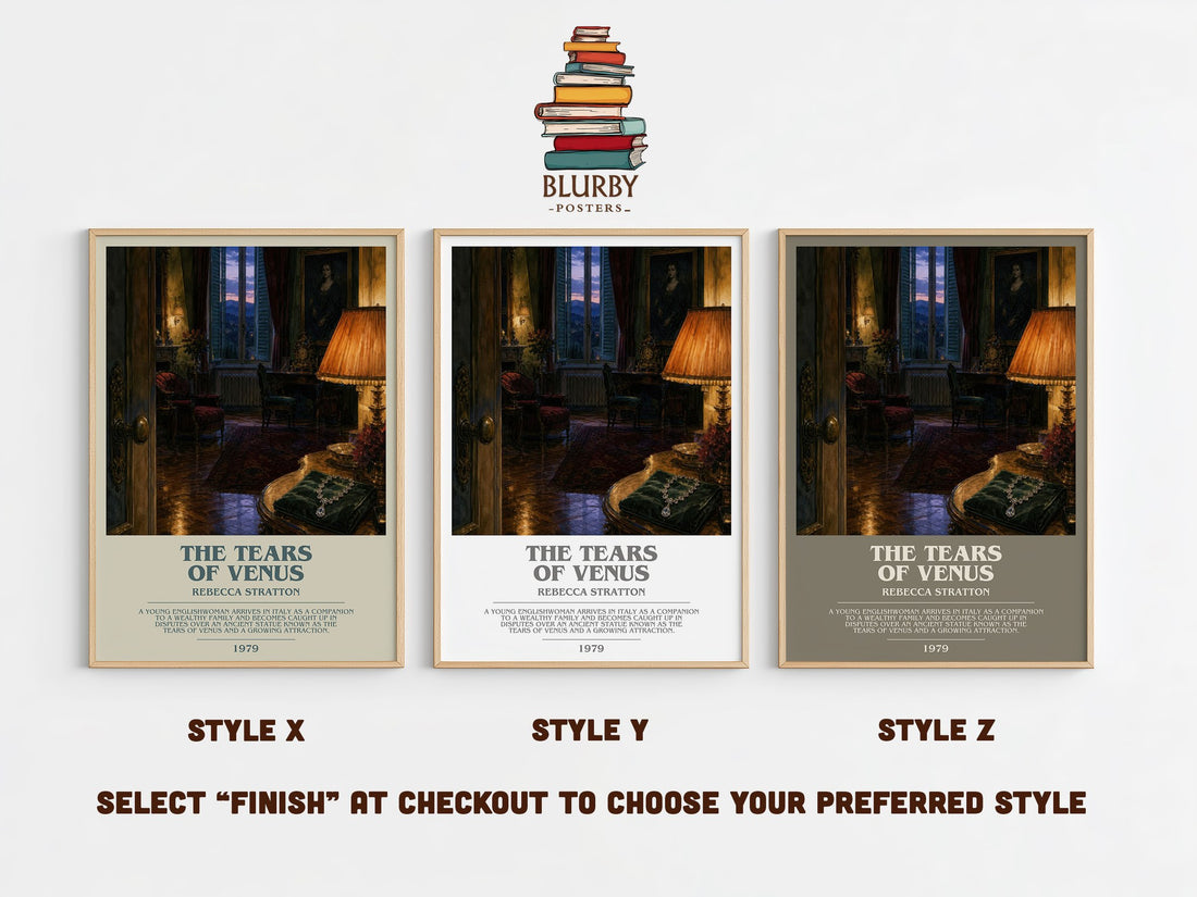 The Tears of Venus bookish print in frame leaning in hallway – romance wall art (mockup)