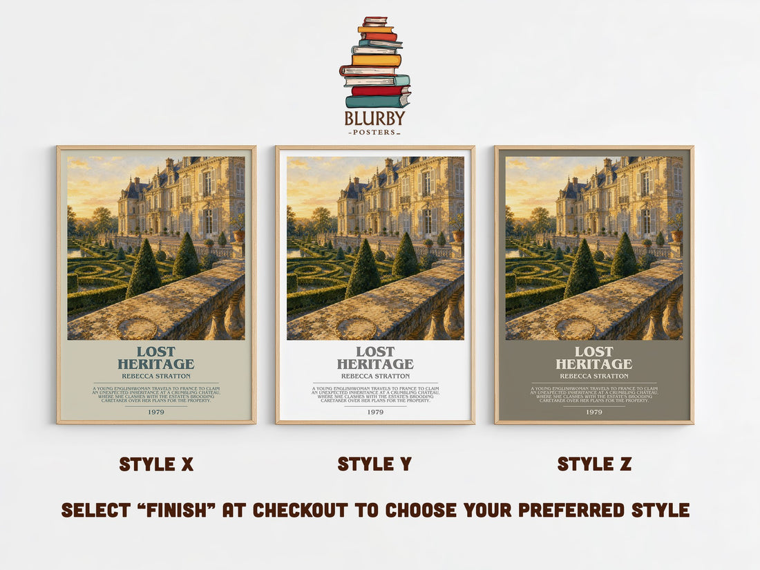 Lost heritage bookish print in frame leaning in hallway – romance wall art (mockup)