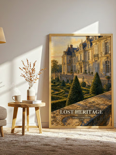 Lost heritage watercolour print in frame leaning in hallway – romance wall art