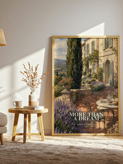 More Than a Dream watercolour print in frame leaning in hallway – romance wall art