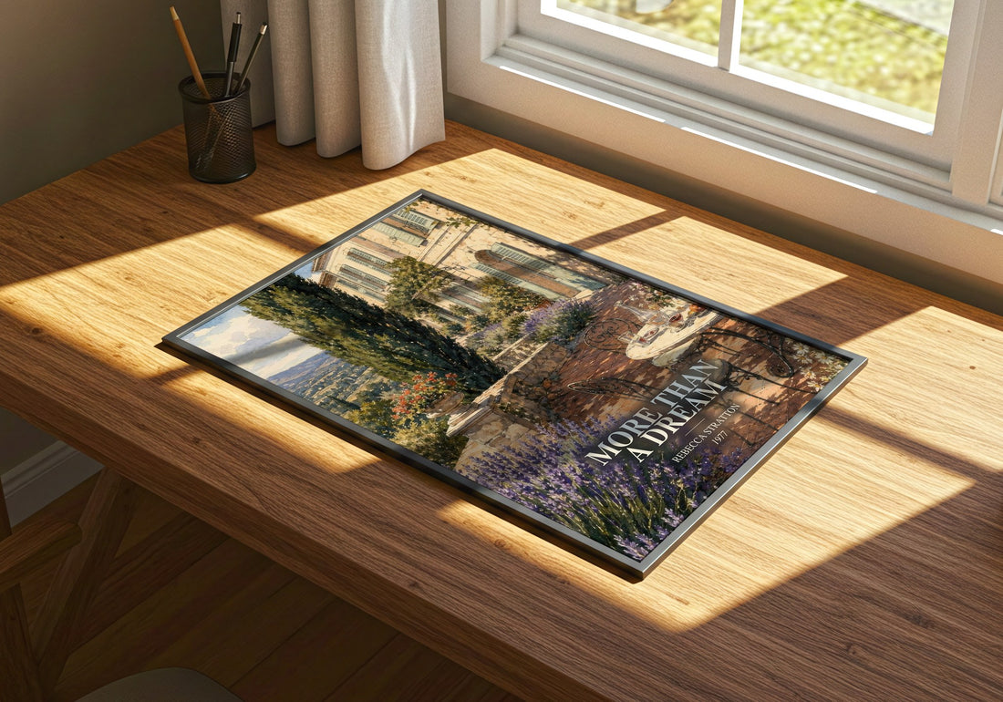 More Than a Dream watercolour book poster framed on wall – romance wall art