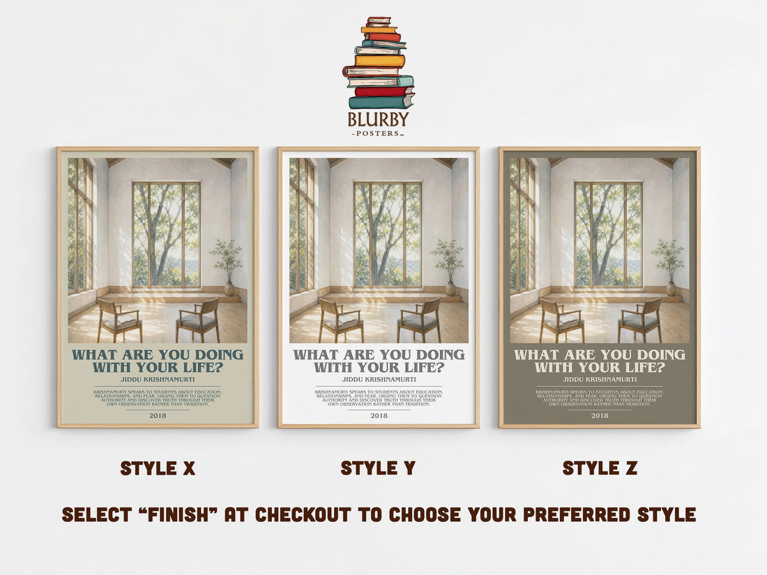 What Are You Doing with Your Life? bookish print in frame leaning in hallway – philosophy wall art (mockup)