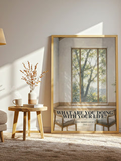 What Are You Doing with Your Life? watercolour print in frame leaning in hallway – philosophy wall art