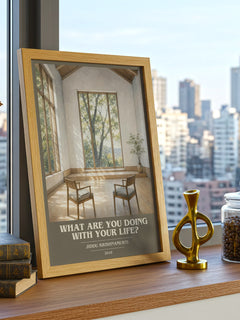 What Are You Doing with Your Life? book cover print framed by window – literary home decor