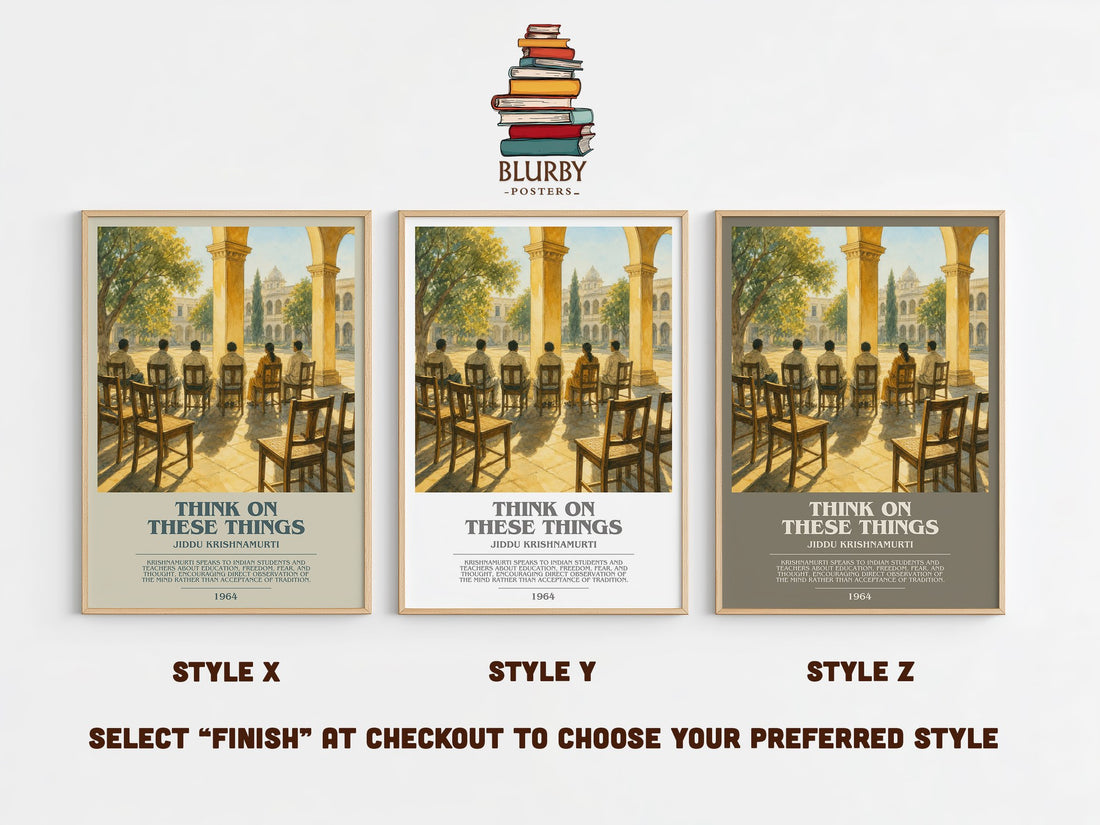 Think on These Things bookish print in frame leaning in hallway – philosophy wall art (mockup)