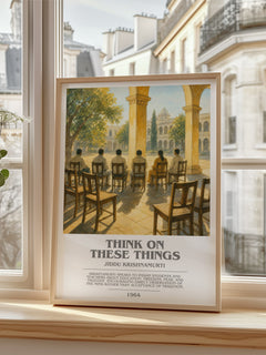 Think on These Things Bookish Wall Art by Jiddu Krishnamurti – framed print by a bright window