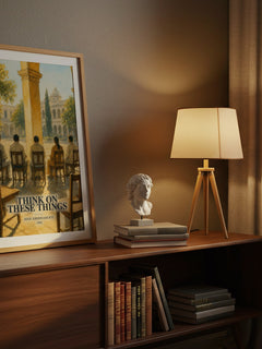 Think on These Things watercolour print on bookshelf – Jiddu Krishnamurti fan gift