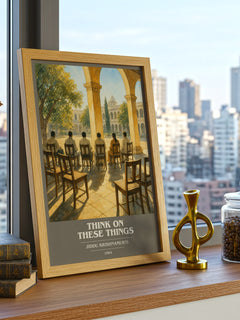 Think on These Things book cover print framed by window – literary home decor