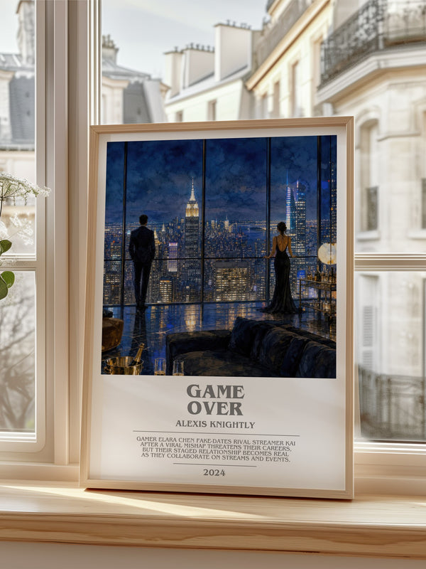 Game Over bookish poster colour and style options – Alexis Knightly book art