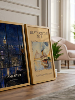 Game Over watercolour print framed by window – literary home decor