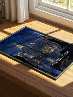 Game Over watercolour book poster framed on wall – thriller wall art
