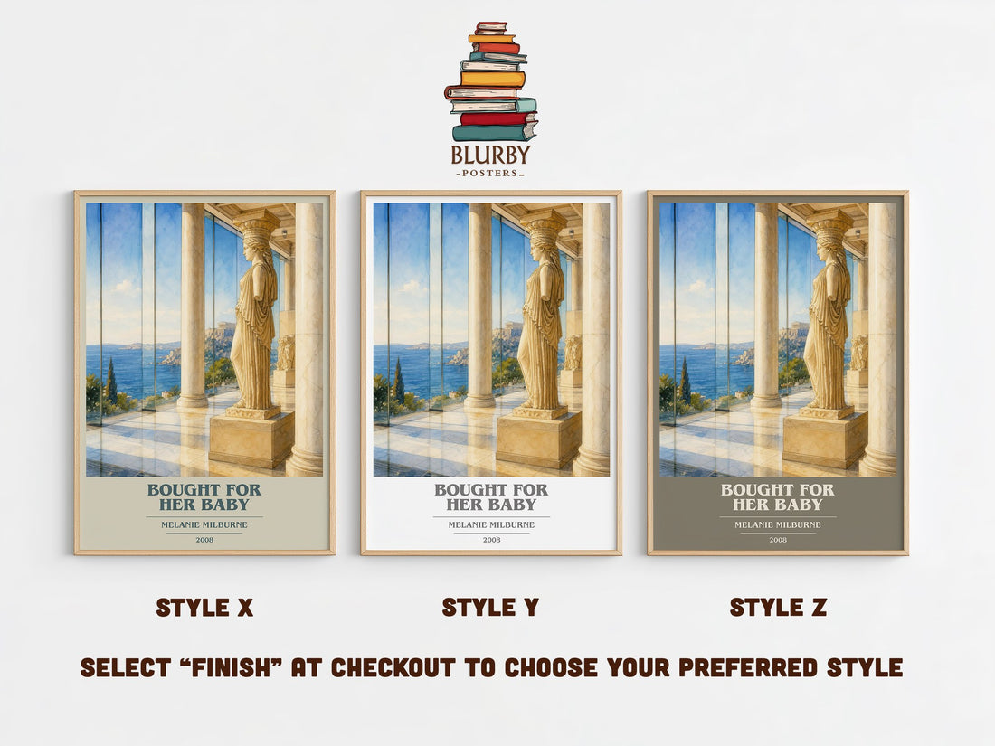 Bought For Her Baby book cover print in frame leaning in hallway – romance wall art (mockup)